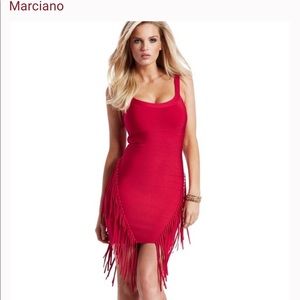 Guess Marciano Red Fringe Bandage Dress Small